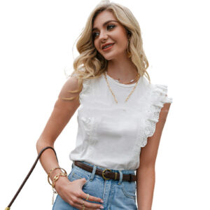 Round Neck Sleeveless Lace Stitching Blouse Women
