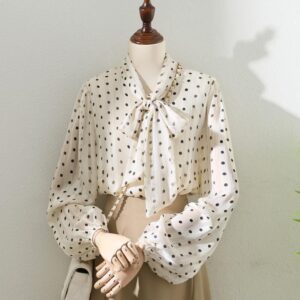 Retro Apricot Polka Dot Blouse Women