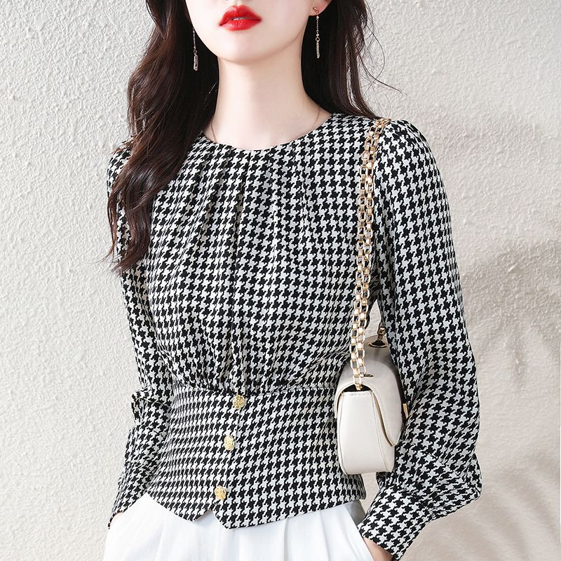 Chanel-style Houndstooth Pullover Blouse For Women - Image 6