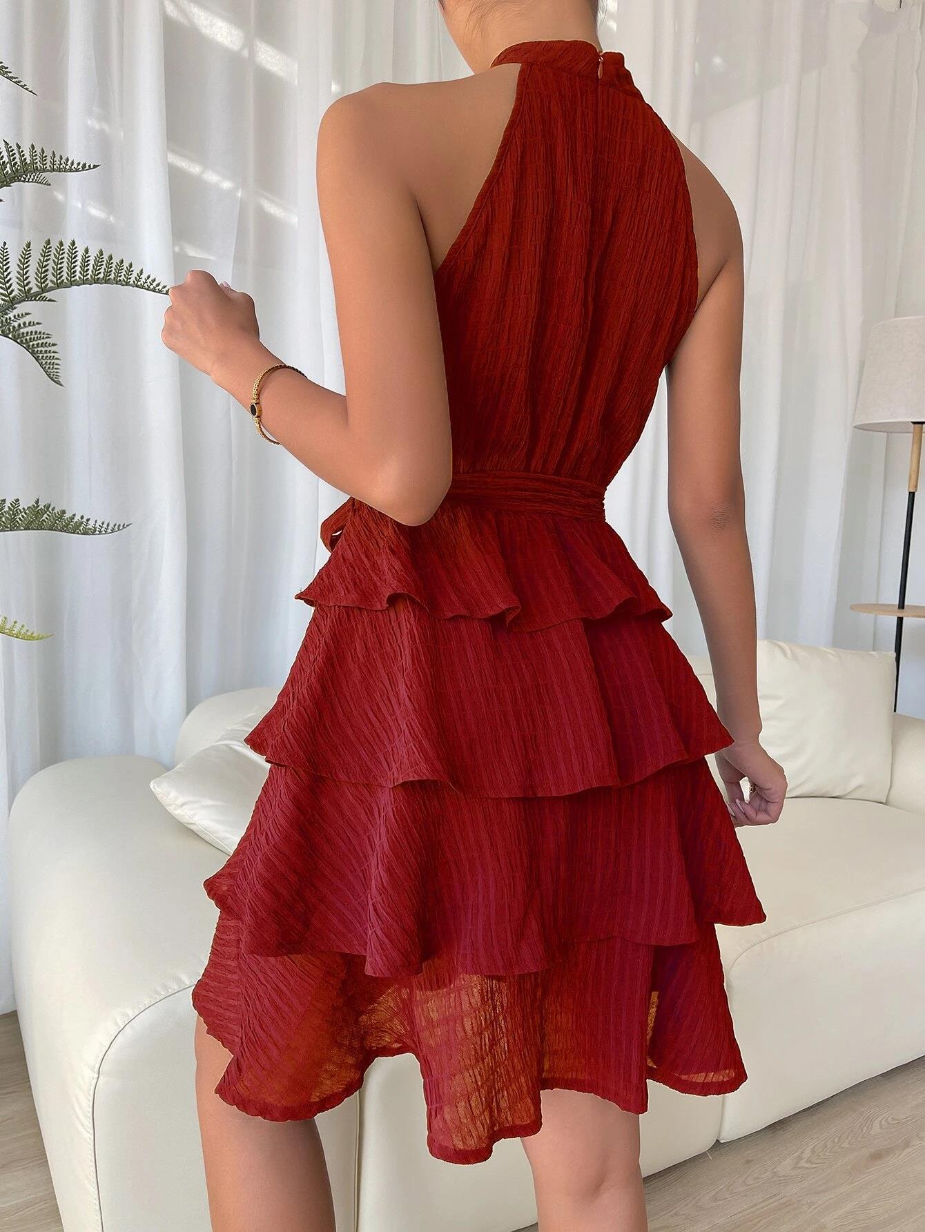 Women's Halterneck Dresses Sleeveless Ruffle Dress - Image 3