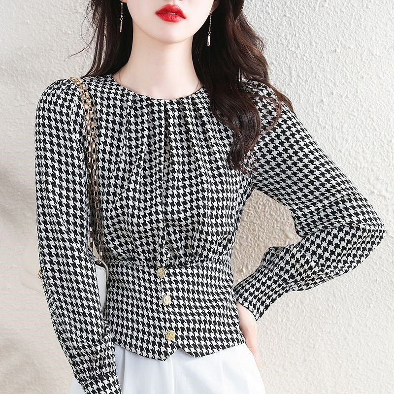 Chanel-style Houndstooth Pullover Blouse For Women - Image 3
